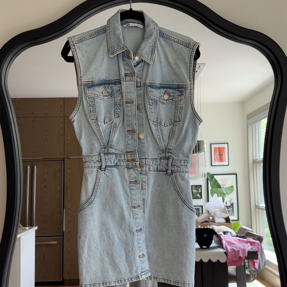 Denim Sleeveless Dress zara